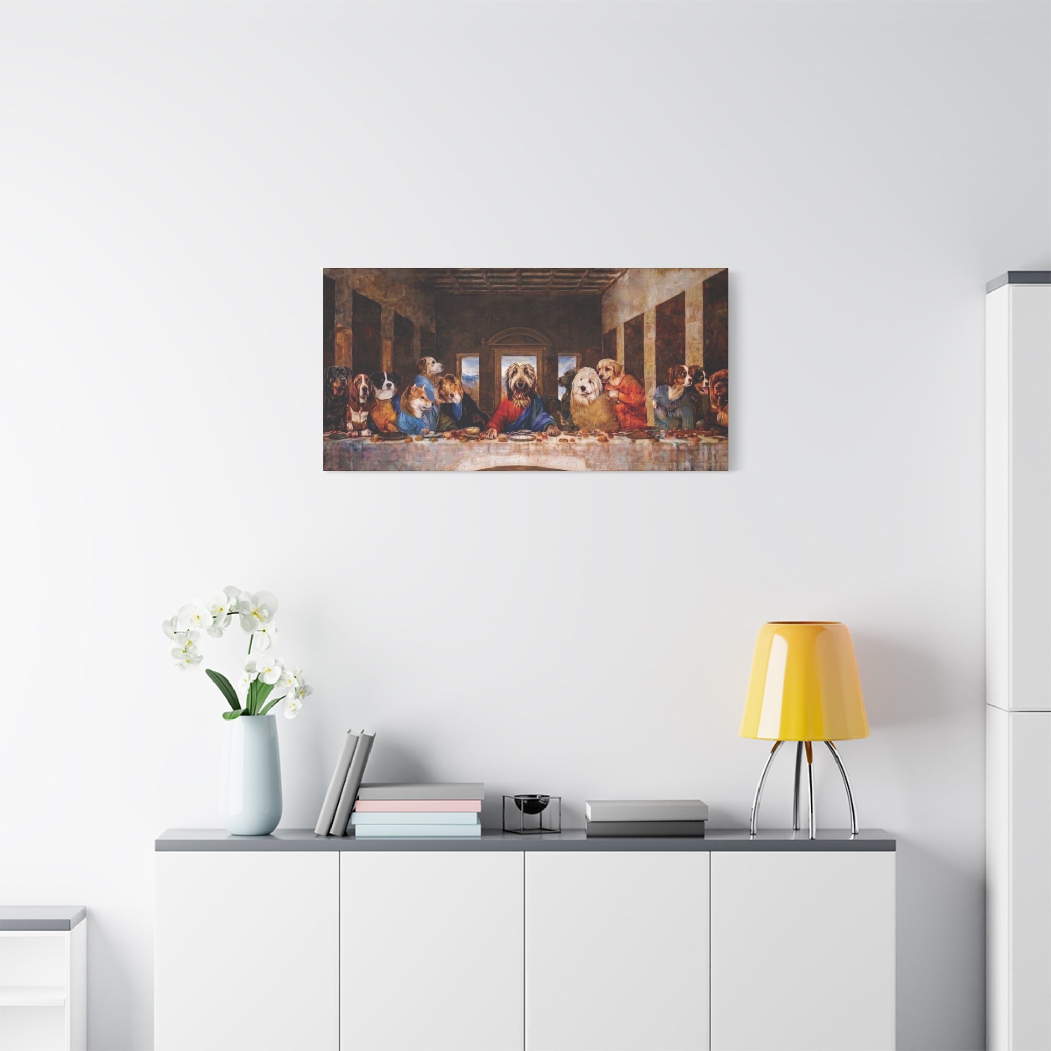 Canvas Wall Art - 'The Last Supper' Dogs Matte Stretched Canvas