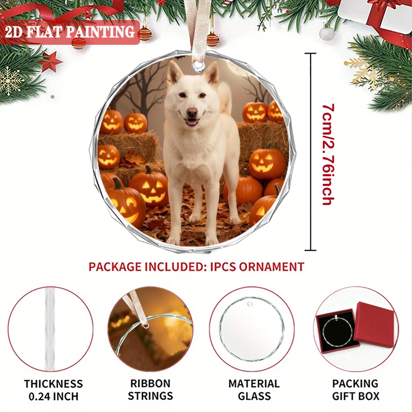Halloween Custom 7cm Round Crystal Glass Ornament (Red Gift Box)