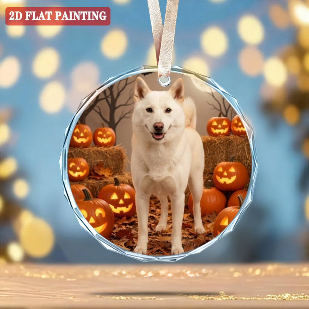 Halloween Custom 7cm Round Crystal Glass Ornament (Red Gift Box)