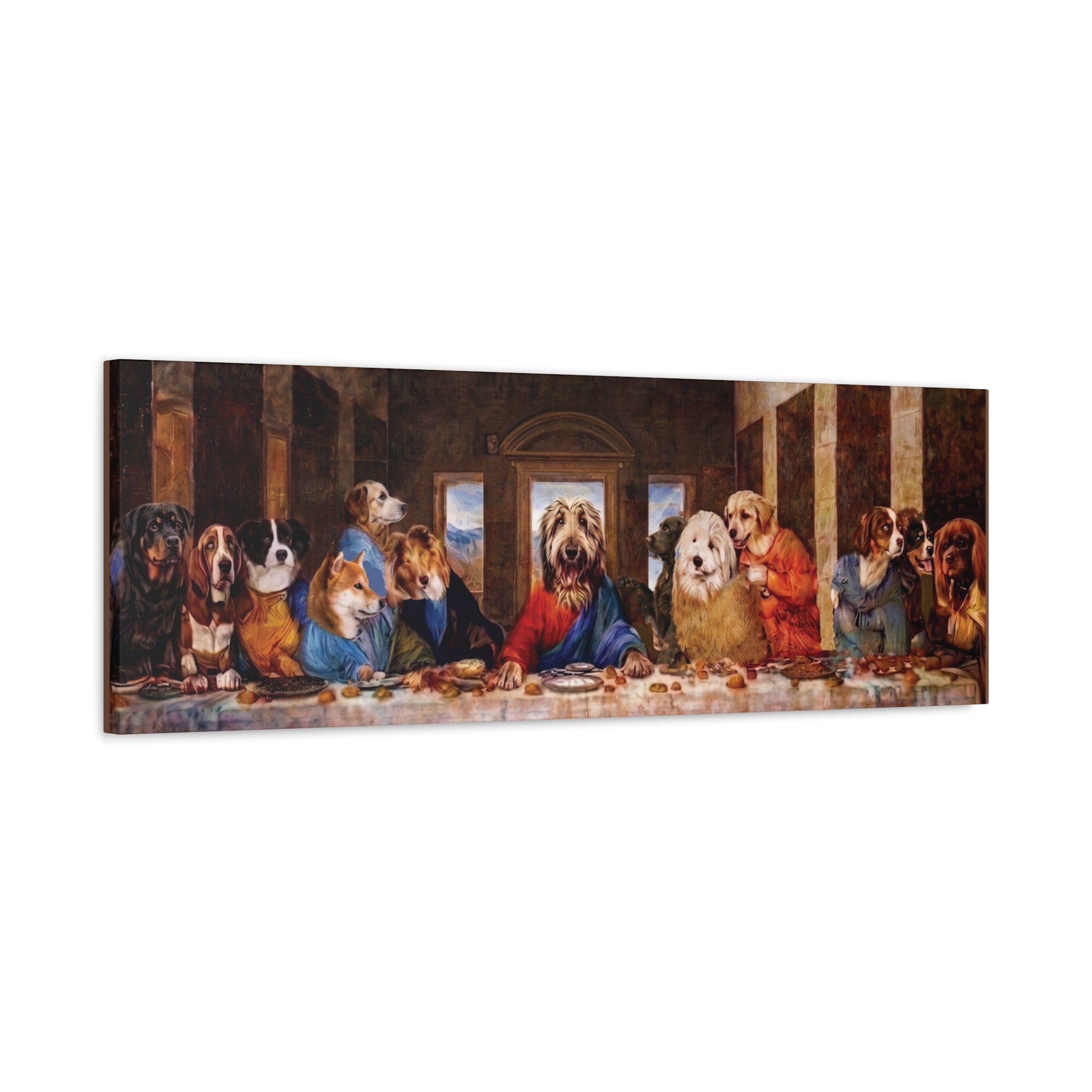 Canvas Wall Art - 'The Last Supper' Dogs Matte Stretched Canvas