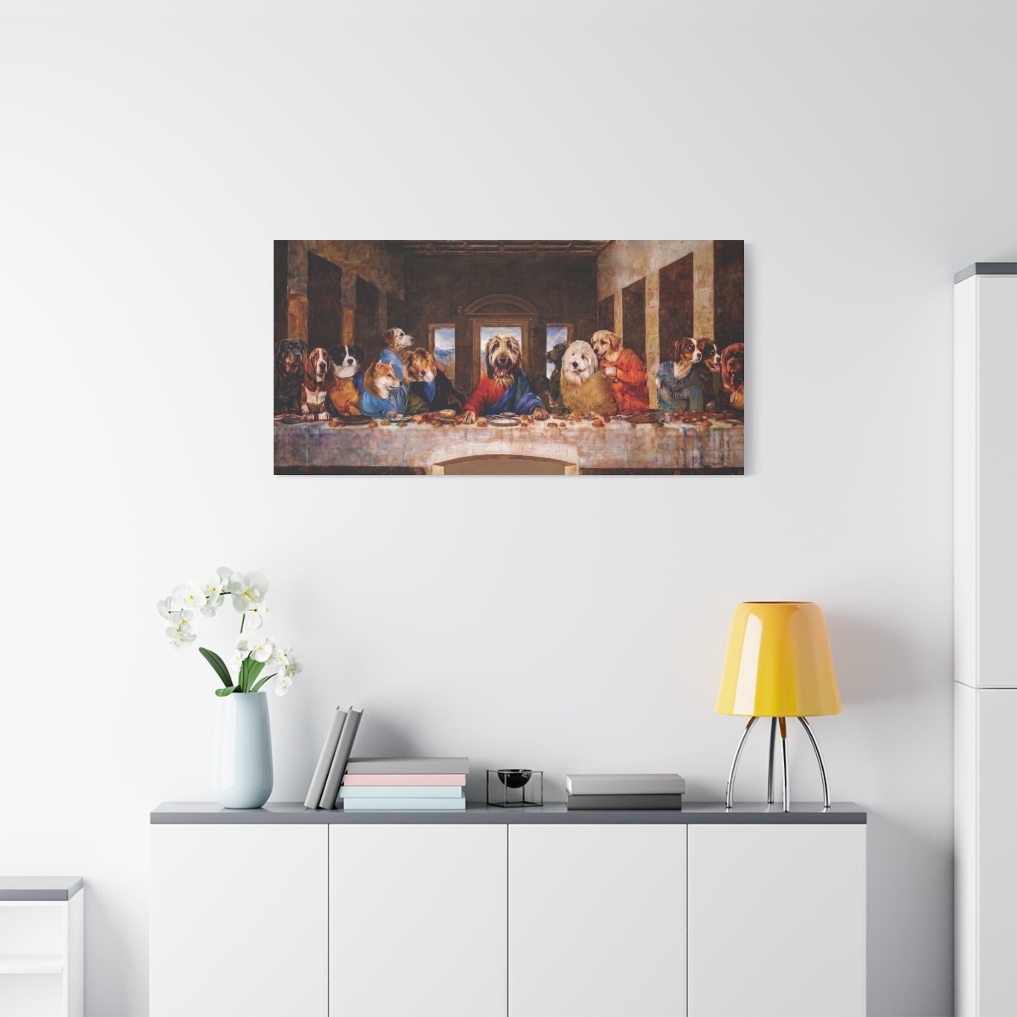 Canvas Wall Art - 'The Last Supper' Dogs Matte Stretched Canvas