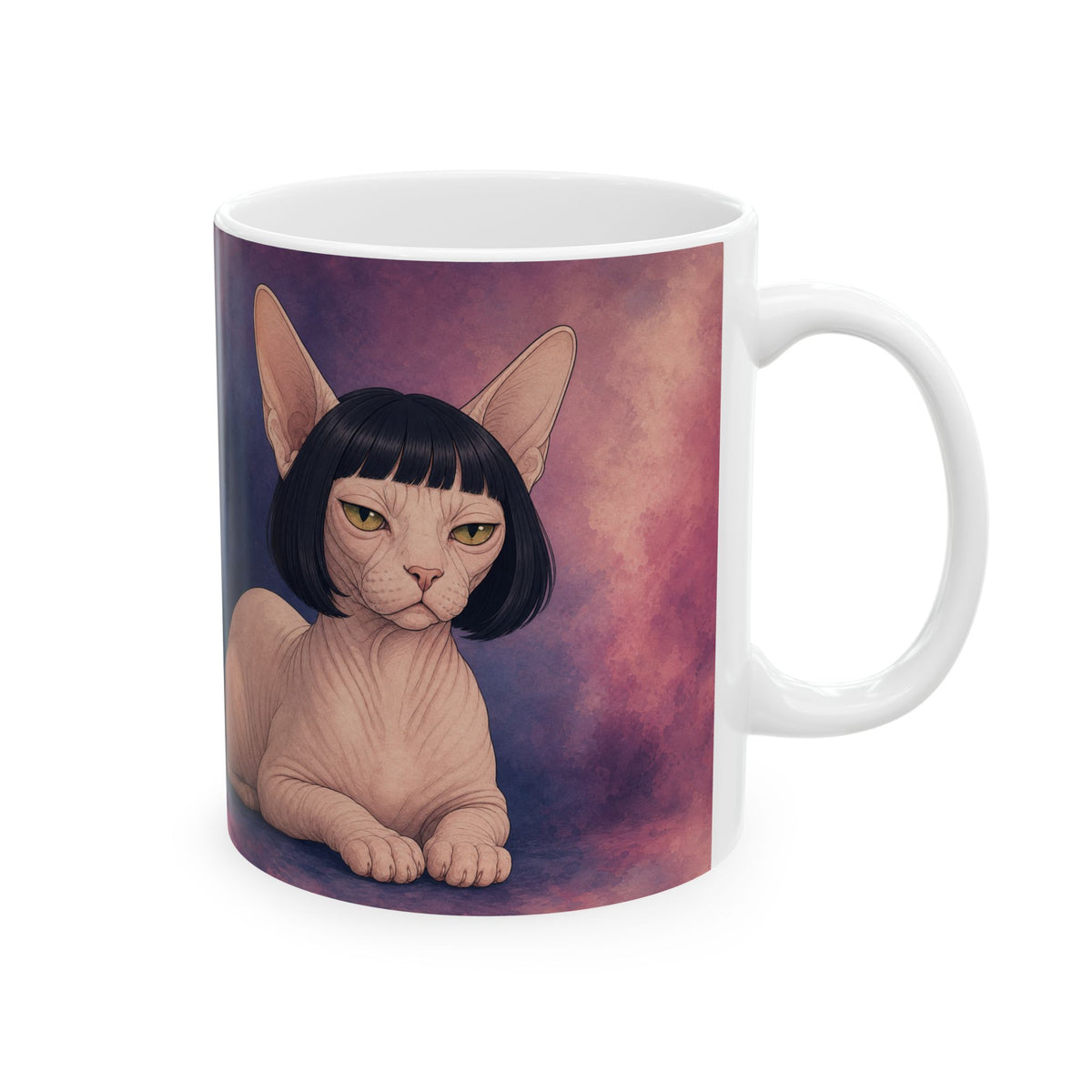 Cat Portrait Mug — Retro Bob Haircut Tabby & Sphynx Ceramic Coffee Cup (11oz/15oz)