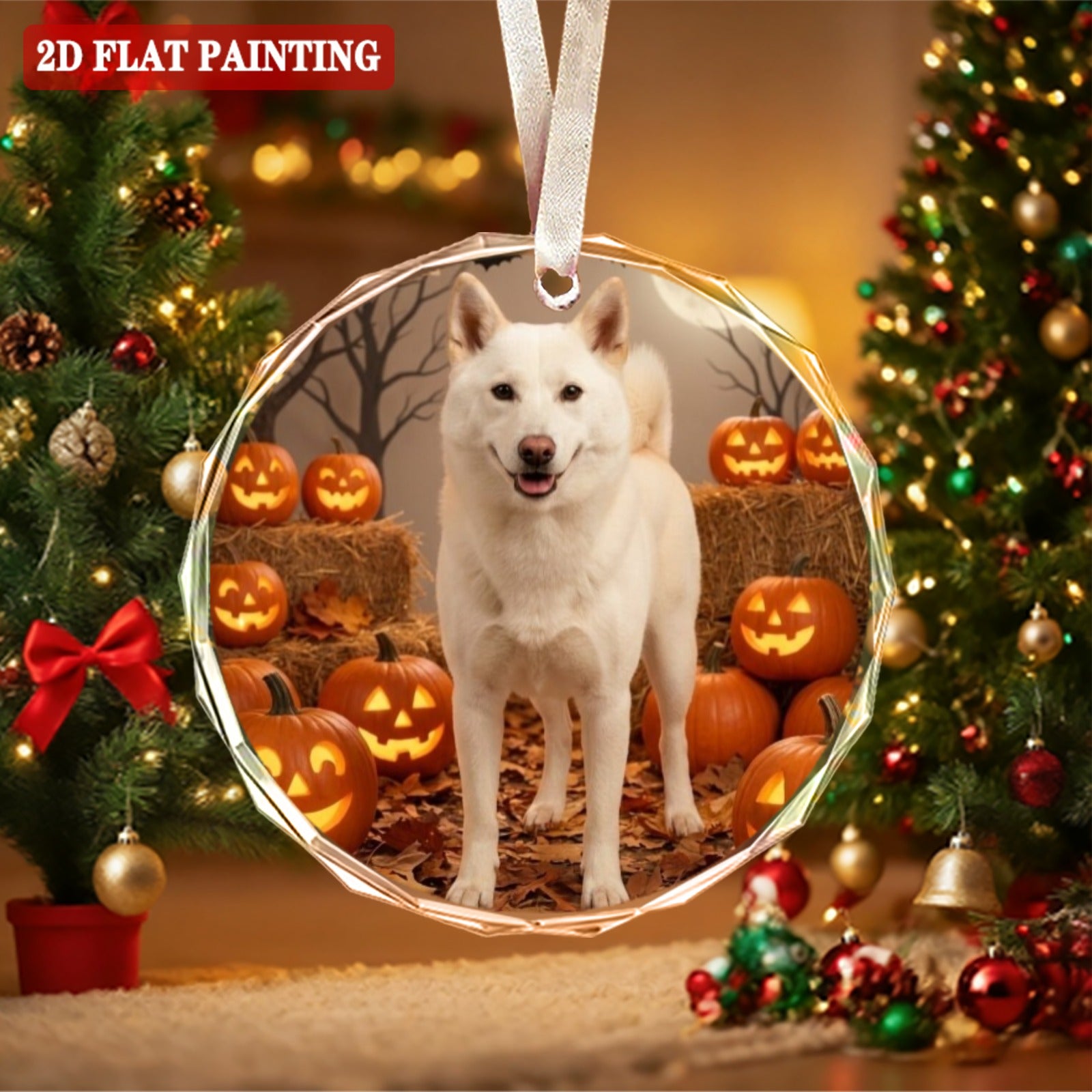 Halloween Custom 7cm Round Crystal Glass Ornament (Red Gift Box)