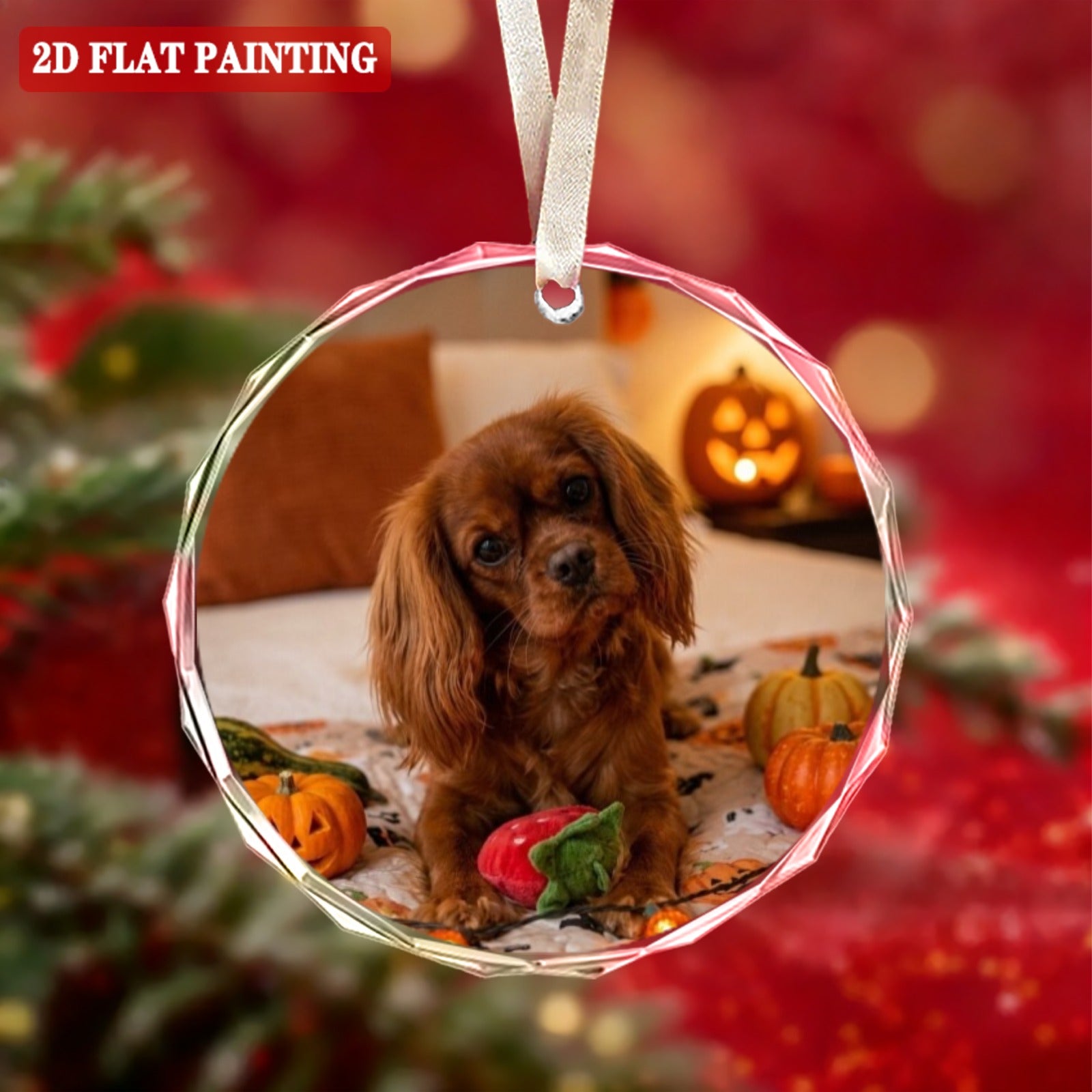 Halloween Custom 7cm Round Crystal Glass Ornament (Red Gift Box)