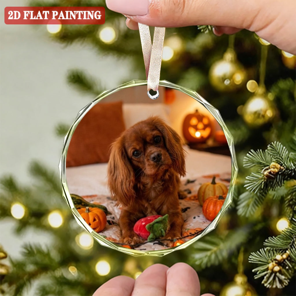 Halloween Custom 7cm Round Crystal Glass Ornament (Red Gift Box)