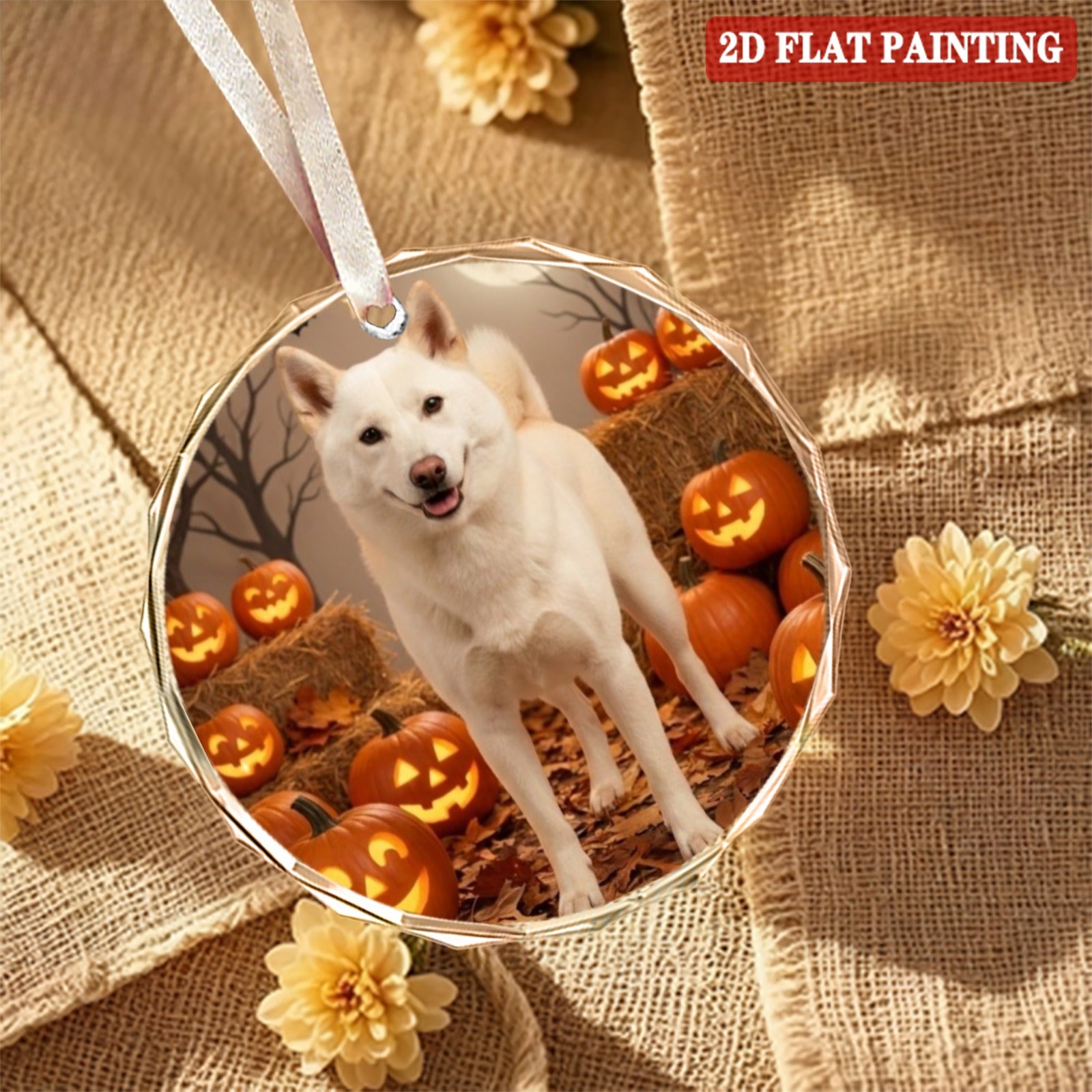 Halloween Custom 7cm Round Crystal Glass Ornament (Red Gift Box)