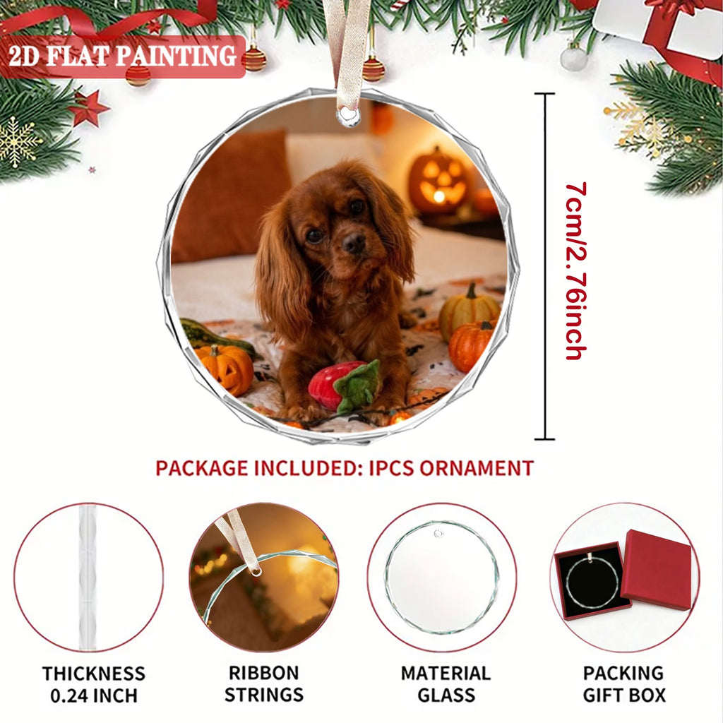 Halloween Custom 7cm Round Crystal Glass Ornament (Red Gift Box)